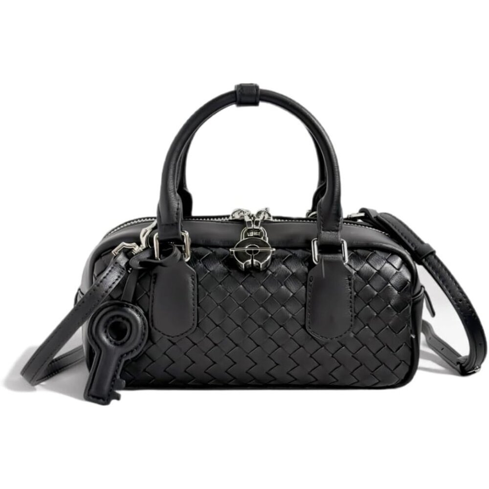 Woven Leather Crossbody Bag for Women Microfiber Genuine Small Purse